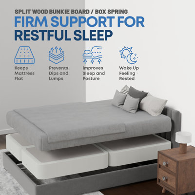 Box Spring Bed Base King Size, 8-Inch Wood Mattress Foundation – Quiet Noise Free, 4-Pieces Under Mattress-Support Boxspring, Fully Assembled, White