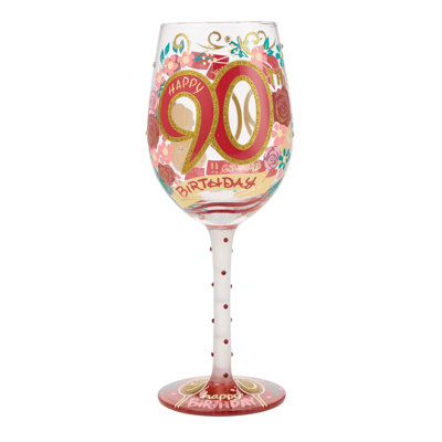 Enesco Lolita Happy 90th Birthday Hand-Painted Artisan Wine Glass 15 oz.