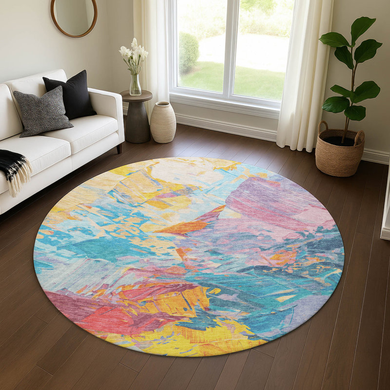 Premium Machine Washable Varroville AMF1713 Abstract Rug, Round 8'