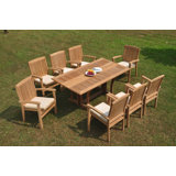 6 Seats 7 Pcs Grade-A Teak Wood Dining Set: Warwick Console Folding Rectangle Table And 6 Wave Stacking Arm Chairs #01Wv37