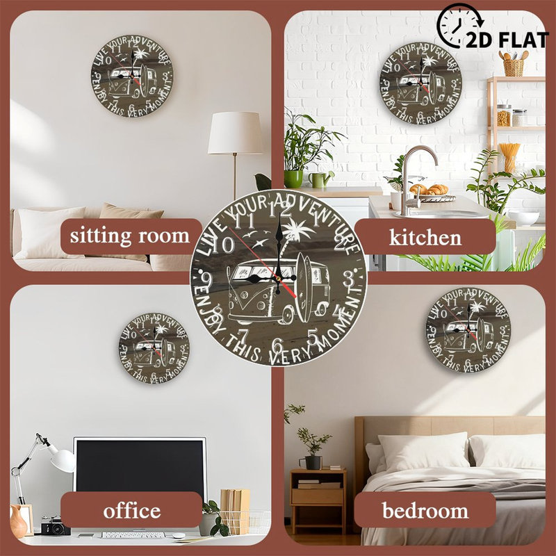 Horloge murale en bois 10 po, mouvement silencieux, à piles (piles AA non incluses), décor artistique, parfait pour les décorations