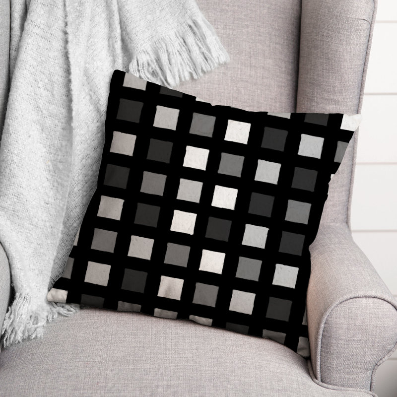 Plaid Outdoor Reversible Throw Pillow, Noir, H 18 po x l 18 po