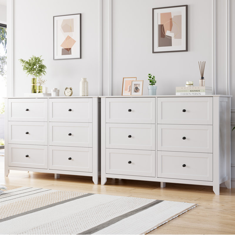 Ensemble de 2 commodes blanches à 6 tiroirs pour la chambre à coucher, commode Simply Modern, commode double avec tiroirs profonds pour le salon et le couloir