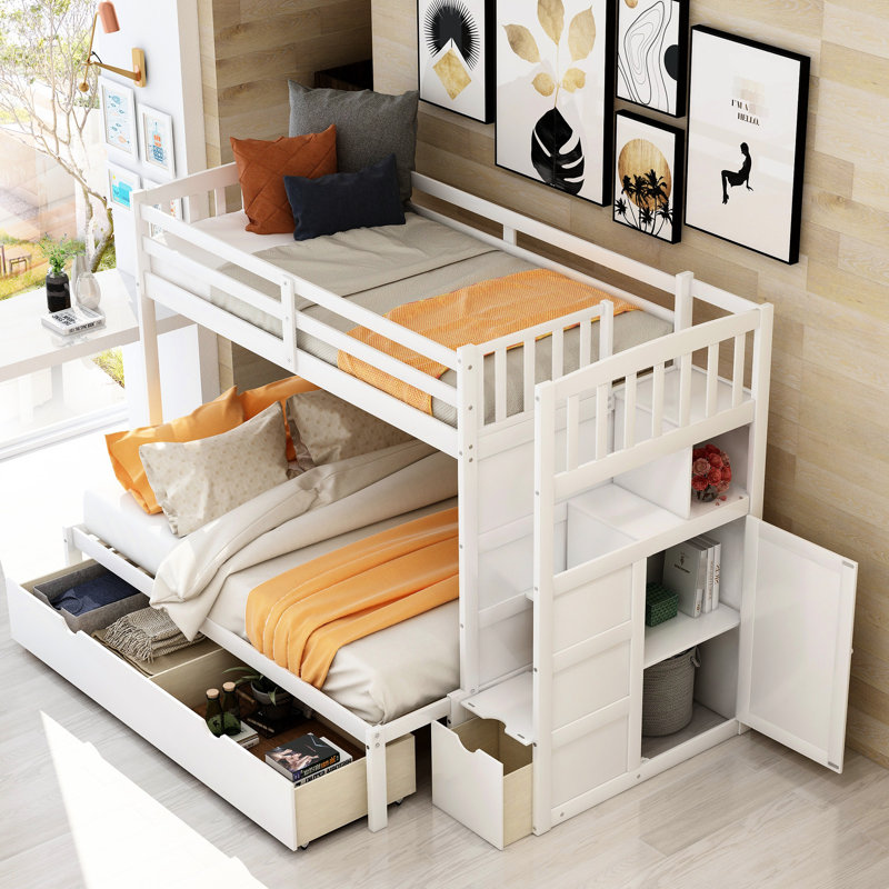 Lit superposé simple peu encombrant de couleur blanche avec rangement sécurisé - Stable Living simple et option fiable organisée