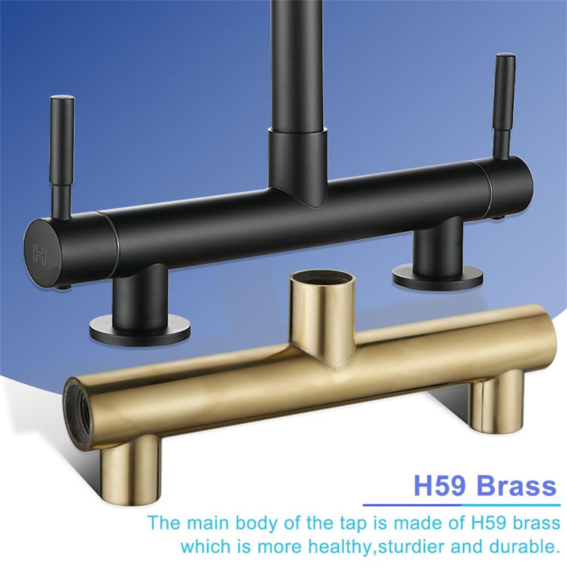 2 Hole Kitchen Sink Mixer Tap, Bridge Kitchen Mixer Taps, Matte Black