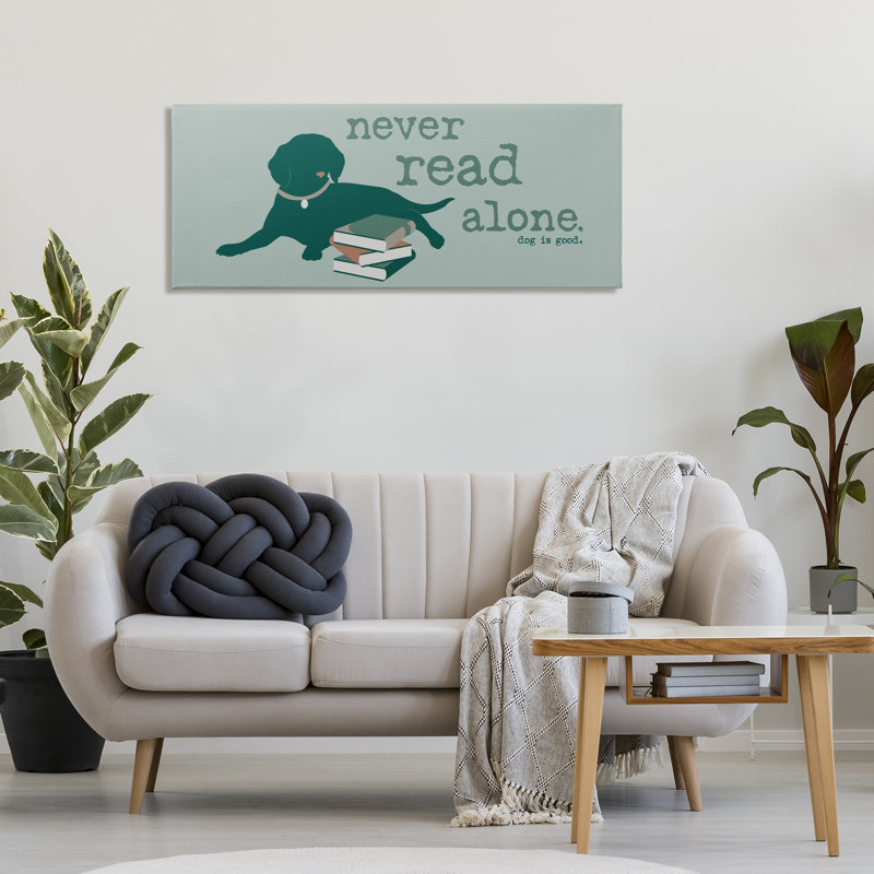 «Never Read Alone Dog», art mural sur toile par Dog Is Good, H 20 po x l 48 po