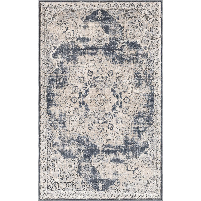 Tapis bleu marine / gris Arella, Rectangle 5 pi 3 po x 8 pi