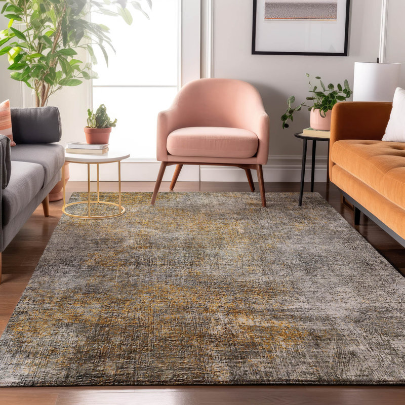 Tapis gris Cerrito AMF593 lavable à la machine de qualité supérieure, Rectangle 5 pi x 7 pi 6 po