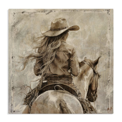 Windblown Cowgirl on Horseback Canvas, design by Marta Wiley