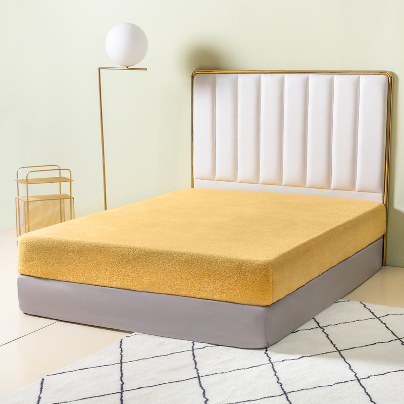 Teddy Fleece Fitted Sheet, Ochre, Kingsize (5')