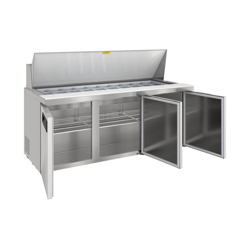 70 in. Commercial 3 Door Refrigerated Mega Salad and Sandwich Prep Table, 30 Pan Capacity and 22 Cubic Feet of Storage