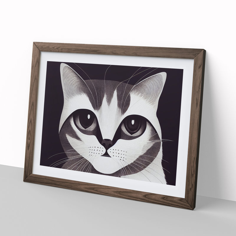 Cat Illustration Vol.1 Abstract - Framed Print, 34cm H x 46cm W x 2cm D, Walnut Framed