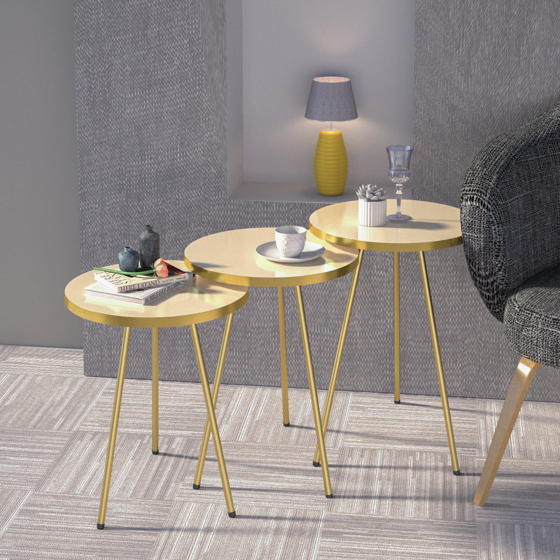 Ensemble de tables basses 3 pièces Euclide, Beige/Or