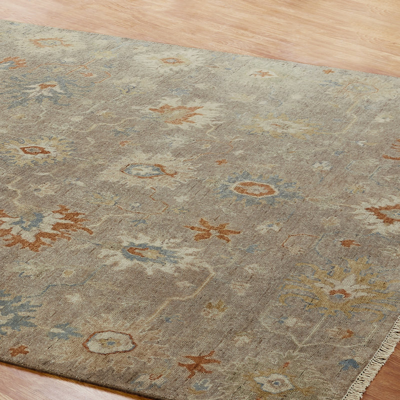 Wool Oriental Area Rug in Gray, Rectangle 9' x 12'