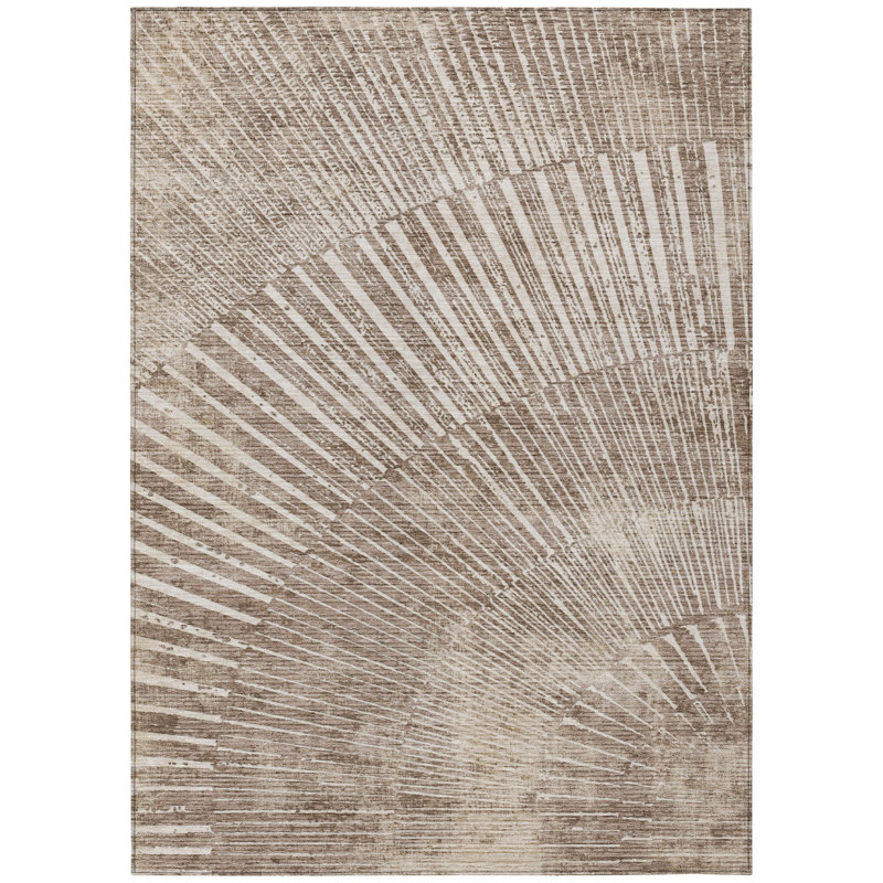 3' X 5' Taupe and Ivory Abstract Washable Non Skid Indoor Outdoor Area Rug