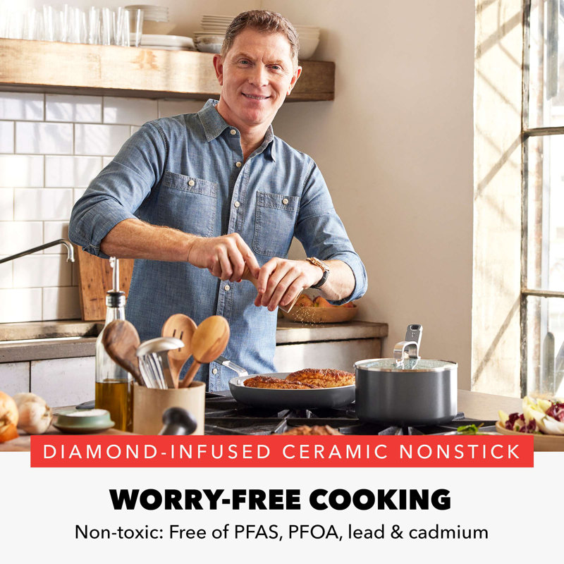 Bobby Flay by GreenPan Professional Grade Ceramic Nonstick 4.5QT Sauté Pan with Lid, Gray