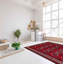 Tapis de couloir rouge en laine noué à la main de conception unique 5 pi x 9 pi 7 po Striegel