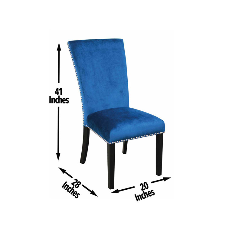 Camila Blue Velvet Upholstered Side Chair with Wood Legs