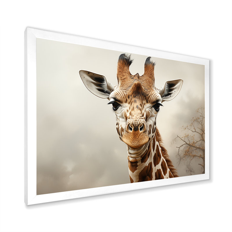 Élégance classique beige girafe - art mural girafe, H 12 po x l 20 po x P 1 po, Cadre simple blanc
