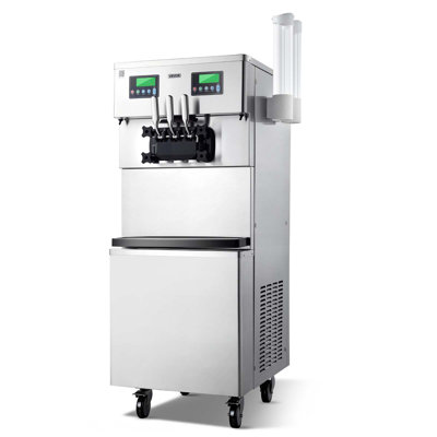 Commercial Ice Cream Machine, 34-44L/H Yield, Dual-Compressor Freestanding Soft Serve Ice Cream Maker with 2*10L Hoppers & 3 Flavors, Pre-Cooling Puffing Low-Mix Alert for Snack Dessert Shops