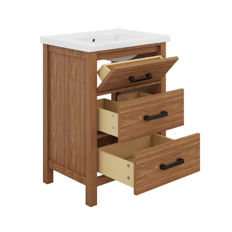 Ensemble de meuble-lavabo 48 po avec lavabo en céramique (séparé), meuble de rangement moderne avec tiroirs et meuble-lavabo autoportant