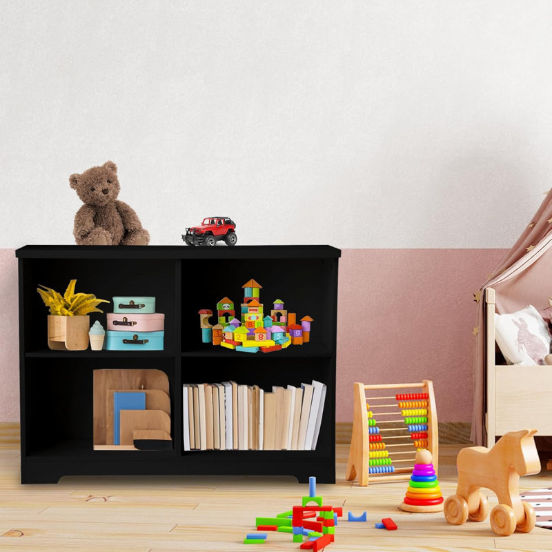 4 Cube Storage Bookcase, 2 Tier Cube Bookshelf Fits Cubby Bins For Organization, Dorm Teen Room Decor & Home Office,, Black