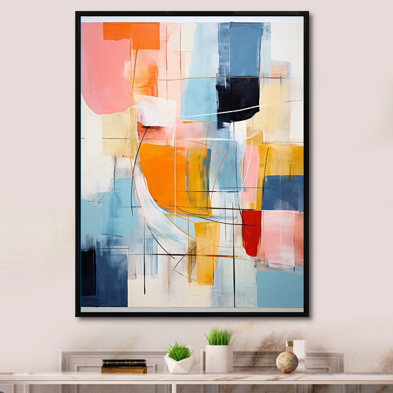 Rose bleu, style Mid-Century, contrastes colorés sur toile, H 20 po x l 12 po x P 1 po, Cadre flottant noir