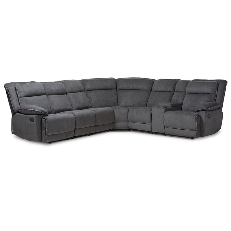 Canapé modulaire de coin symétrique inclinable de 110,24 po de largeur Brevard, 100 % polyester gris