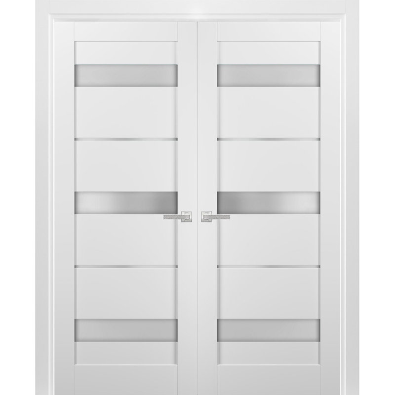 Portes françaises en verre givré Quadro avec trousse de quincaillerie d'installation, 72 po x 96 po