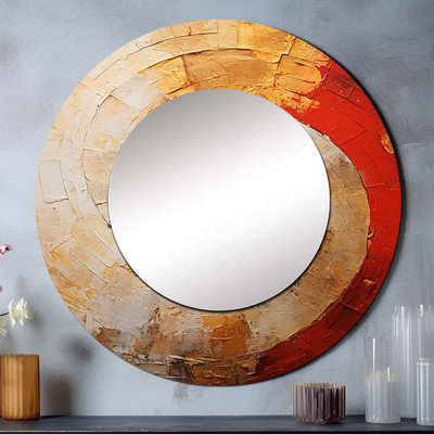 Beige rouge spirale poteries - miroir décoratif spirales abstraites, miroir mural rond moderne, art imprimé en métal