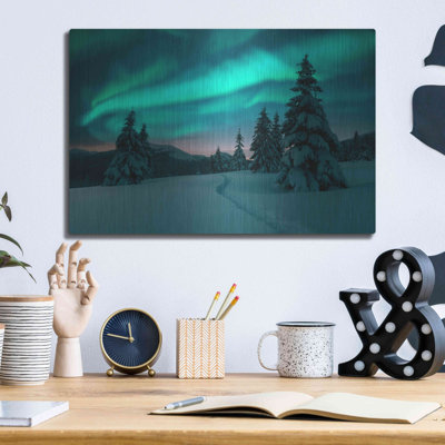 «Northern Lights In Winter Forest 4» par Luxe Portfolio, art mural en métal