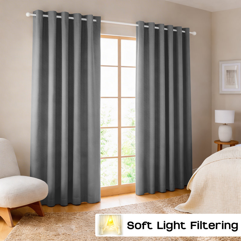 260 GSM Thermal Blackout Eyelet Curtains, 167cm Width x 183cm Drop, Light Grey