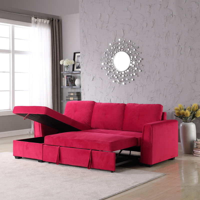 Pancoast 91" Wide Velvet Reversible Sleeper Sofa & Chaise, Red Velvet