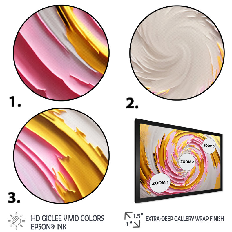 Aquarelle rose abstraite circulaire I - Peinture sur toile, Impression noire sur toile encadrée, H 12 po x l 20 po x P 1 po