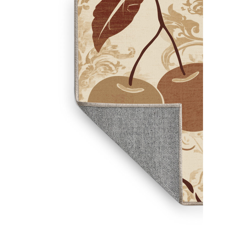 Machine Washable Elkton Cherry Classic Damask Rug in Beige – Beige Binding, 8x10