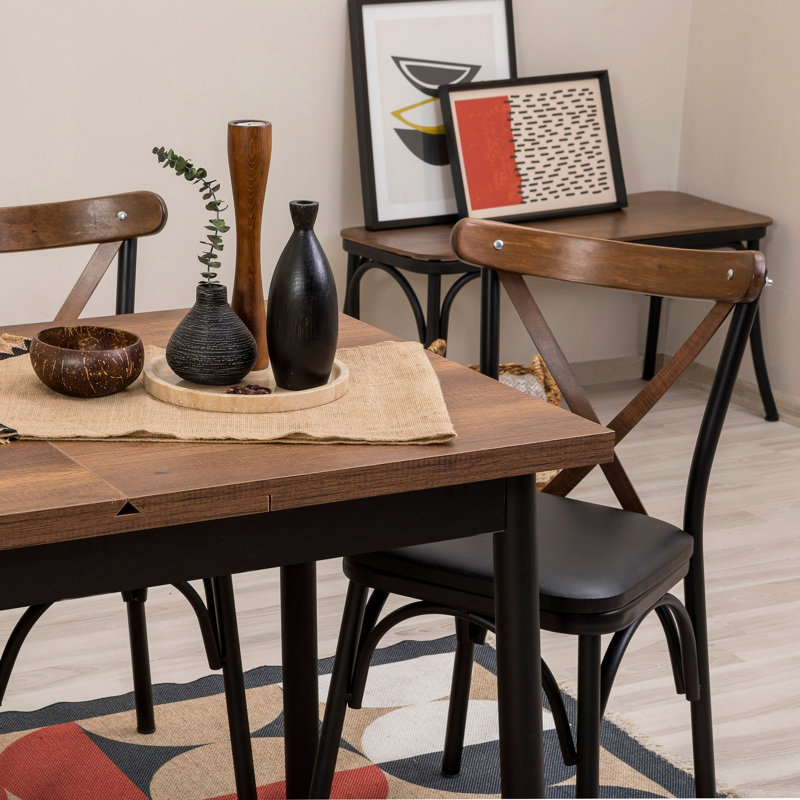 Sheryl 4 - Person Dining Set, Walnut, Walnut/Black, Black