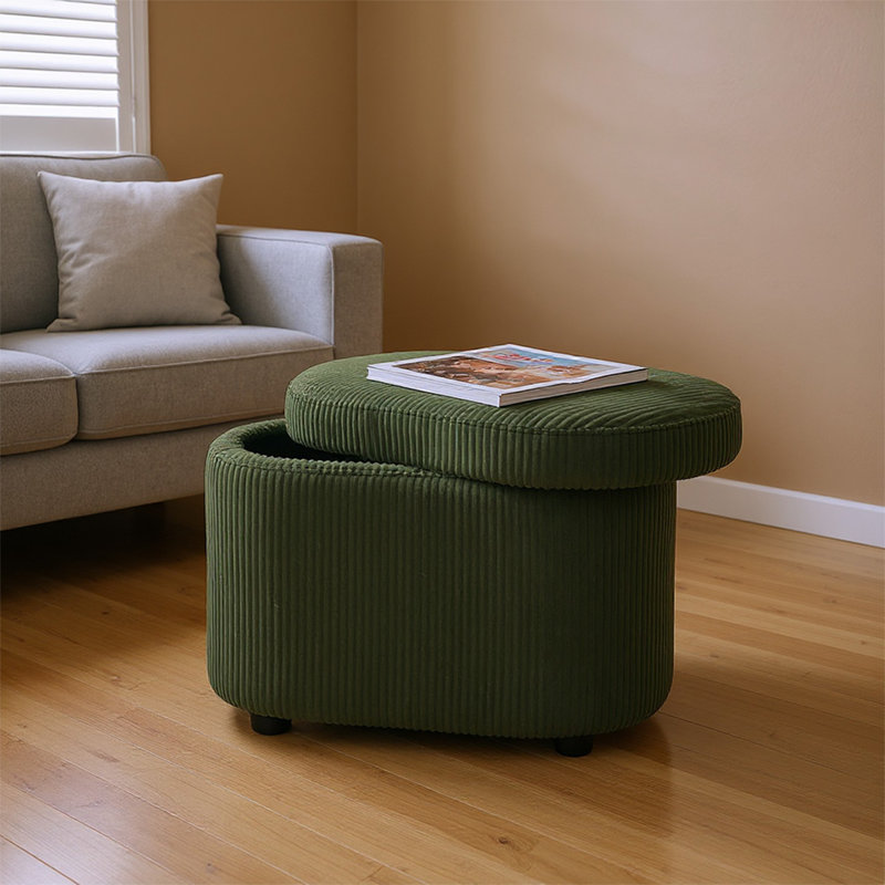 60 Wide Ottoman, Green, Corduroy