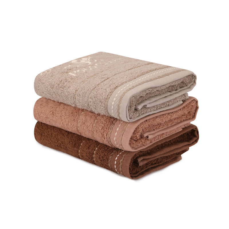 Ensemble de serviettes 3 pièces 100% coton, Brun foncé / brun