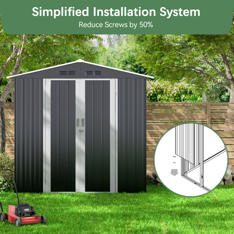 6' x 4' Black Steel Outdoor Storage Shed with Double Doors