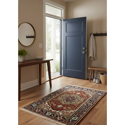 Hanoverton Oriental Handmade Hand-Knotted Rectangle 2' x 2'11" Wool Area Rug in Red/Black