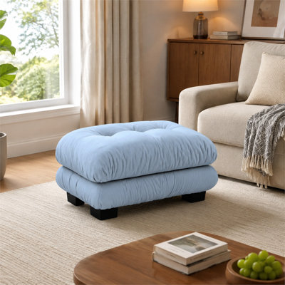 Hazy blue, skin‑friendly thick corduroy minimalist luxury upholstered footstool