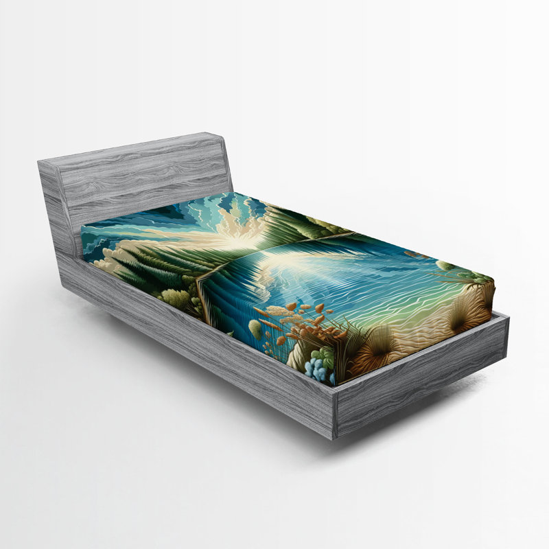 Drap-housse paysage Ambesonne_ Symétrie de rivière et de forêt_ vert bleu, Simple TG
