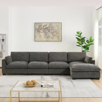 Canapé modulaire de 130 pouces avec table pliante, double port de charge, poches de rangement latérales et repose-pieds à mouvement libre pour la vie moderne
