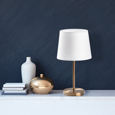 Antique Metal Table Lamp with Fabric Shade, 8.3 x 8.3 x 15.4 inches | E27 Socket, Max 40W (Bulb Not Included) | On/Off Switch on 78.7-inch Cable | Elegant Solid White Design, Perfect for Living Room & Bedroom