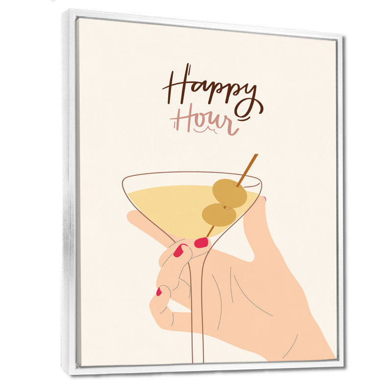 Happy Hour Martini - Art mural cocktails, Cadre flottant blanc, H 20 po x l 12 po