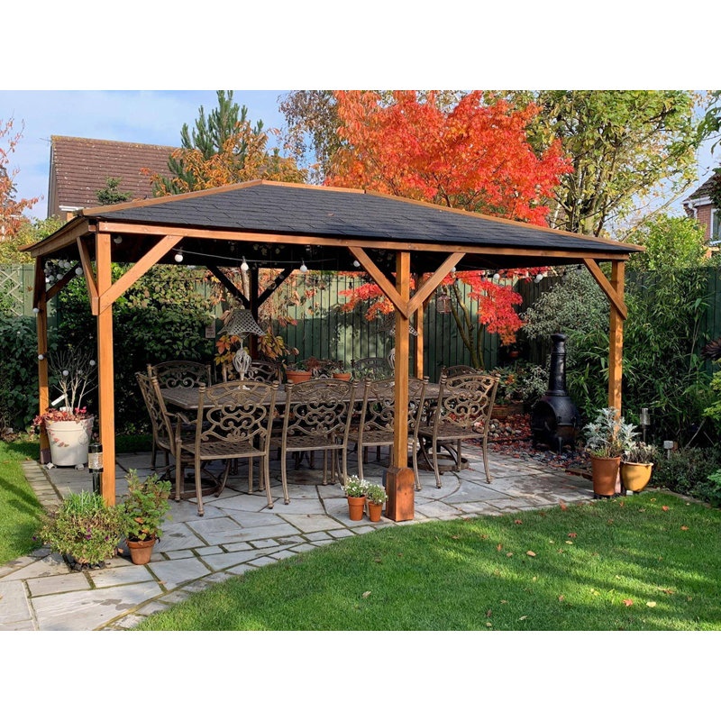 Dunster House Wooden Gazebo 4m x 3m Heavy Duty Garden Shelter, Black Shingles Included Utopia 430