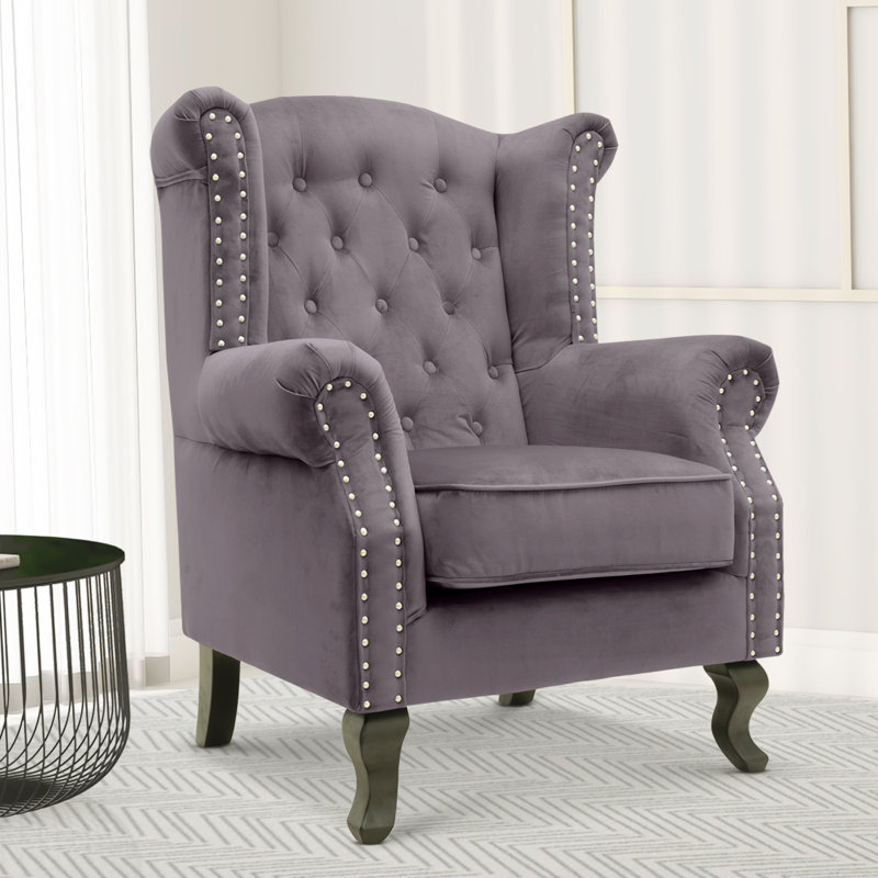 Henley Baden Wingback Chair, Dark Grey, Velvet