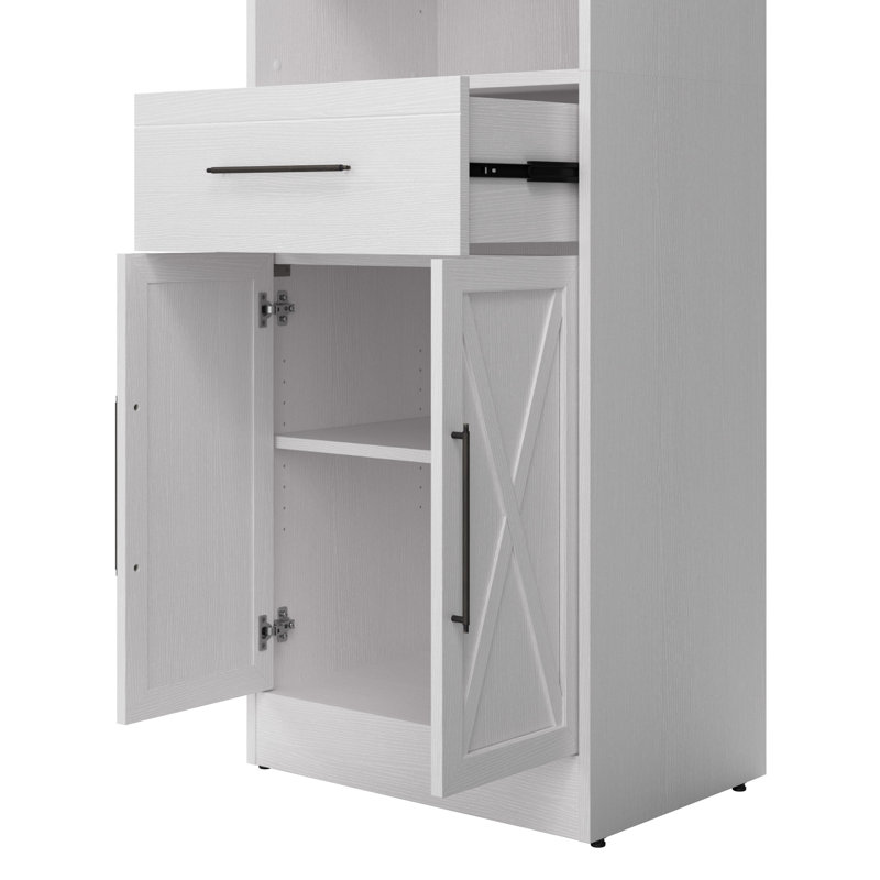 25W Closet Organizer With Drawer And Doors, Pure White Oak
