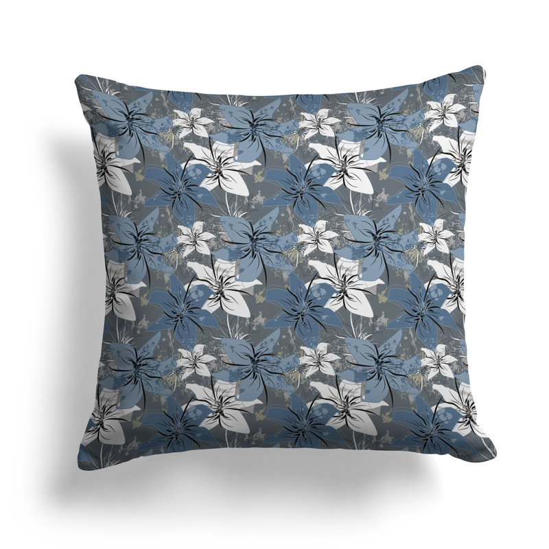 Coussin Lily, Bleu/gris, H 16 po x l 16 po