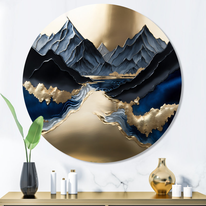 Brando Golden Mountains and River sur impression métallique, H 36 po x l 36 po x P 1 po